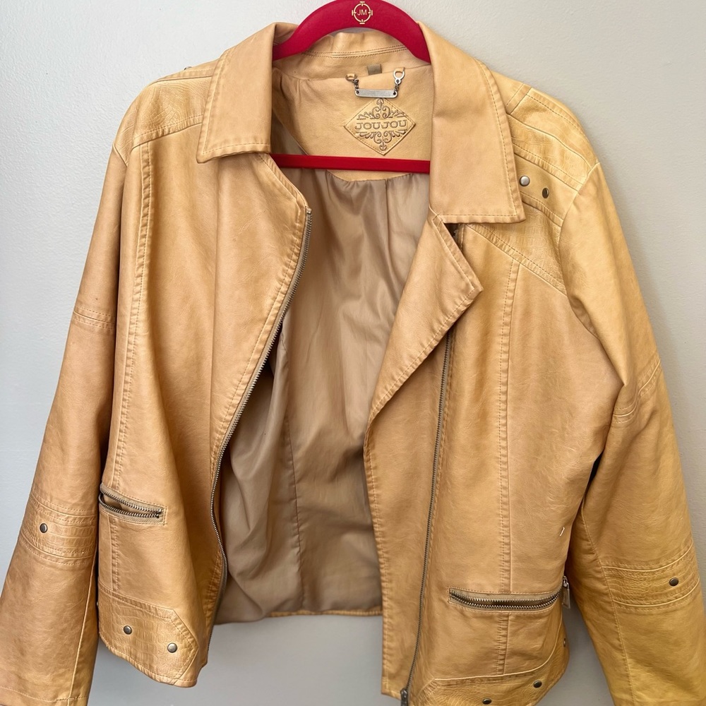 🔥 SALE 90s y2k moto Vintage Joujou faux leather jacket, tan, 2x